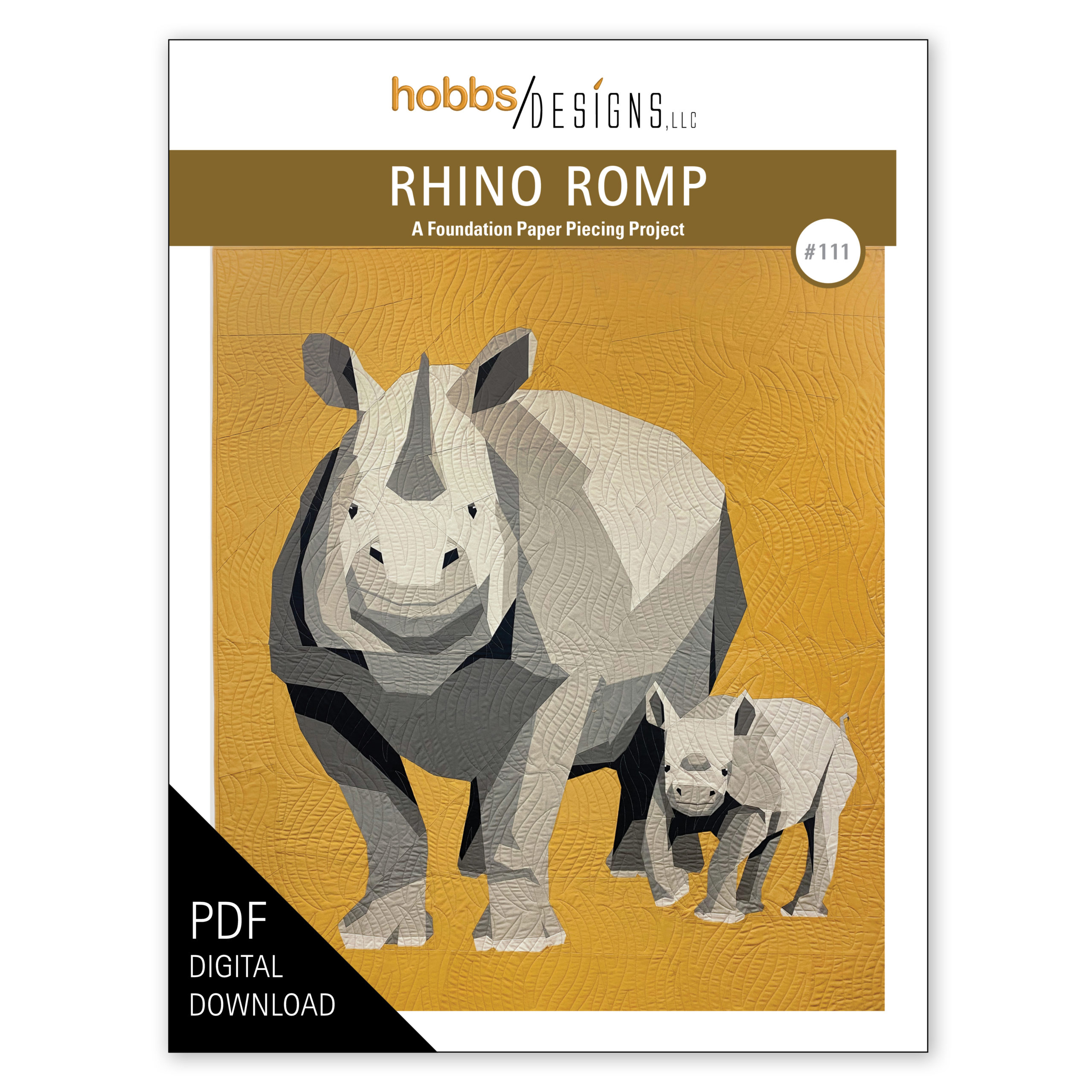 Rhino Romp Digital Quilt Pattern Cover